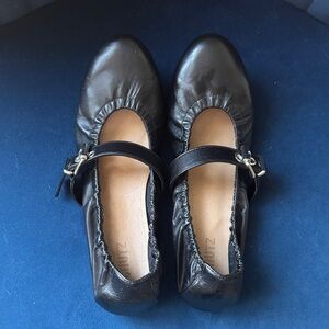 SCHUTZ Black Leather Ballet Loafers with Strap Detail